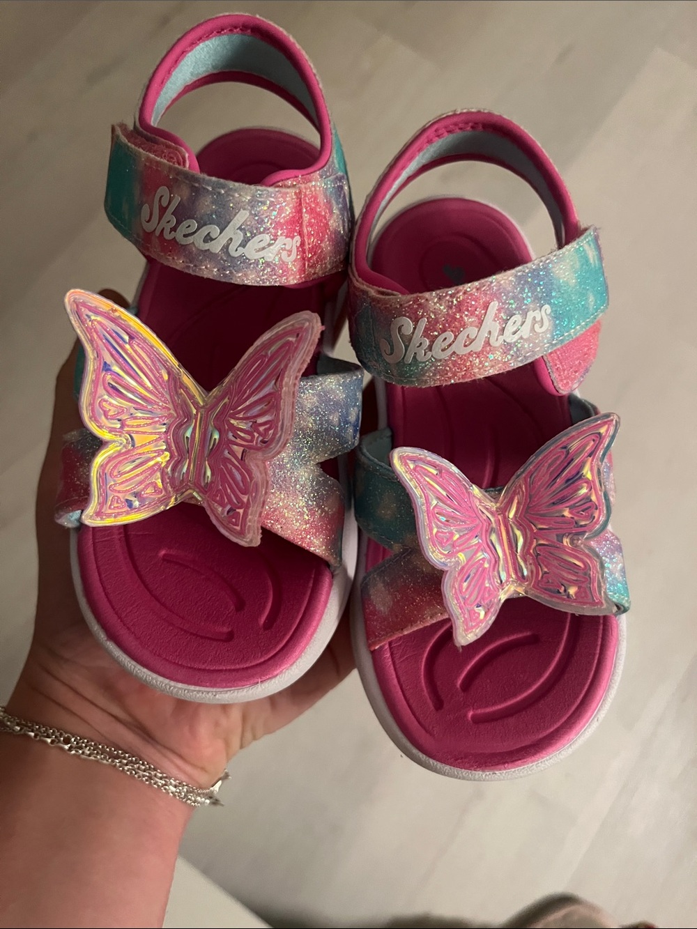 Skechers Pink Glitter Butterfly Sandals